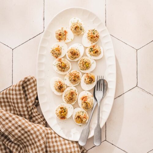 deviled eggs on a srving platter