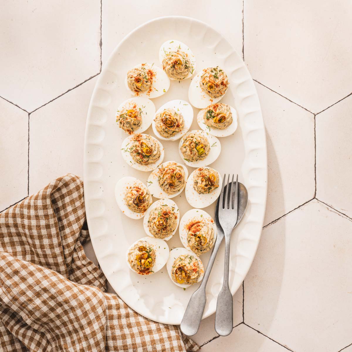 deviled eggs on a srving platter