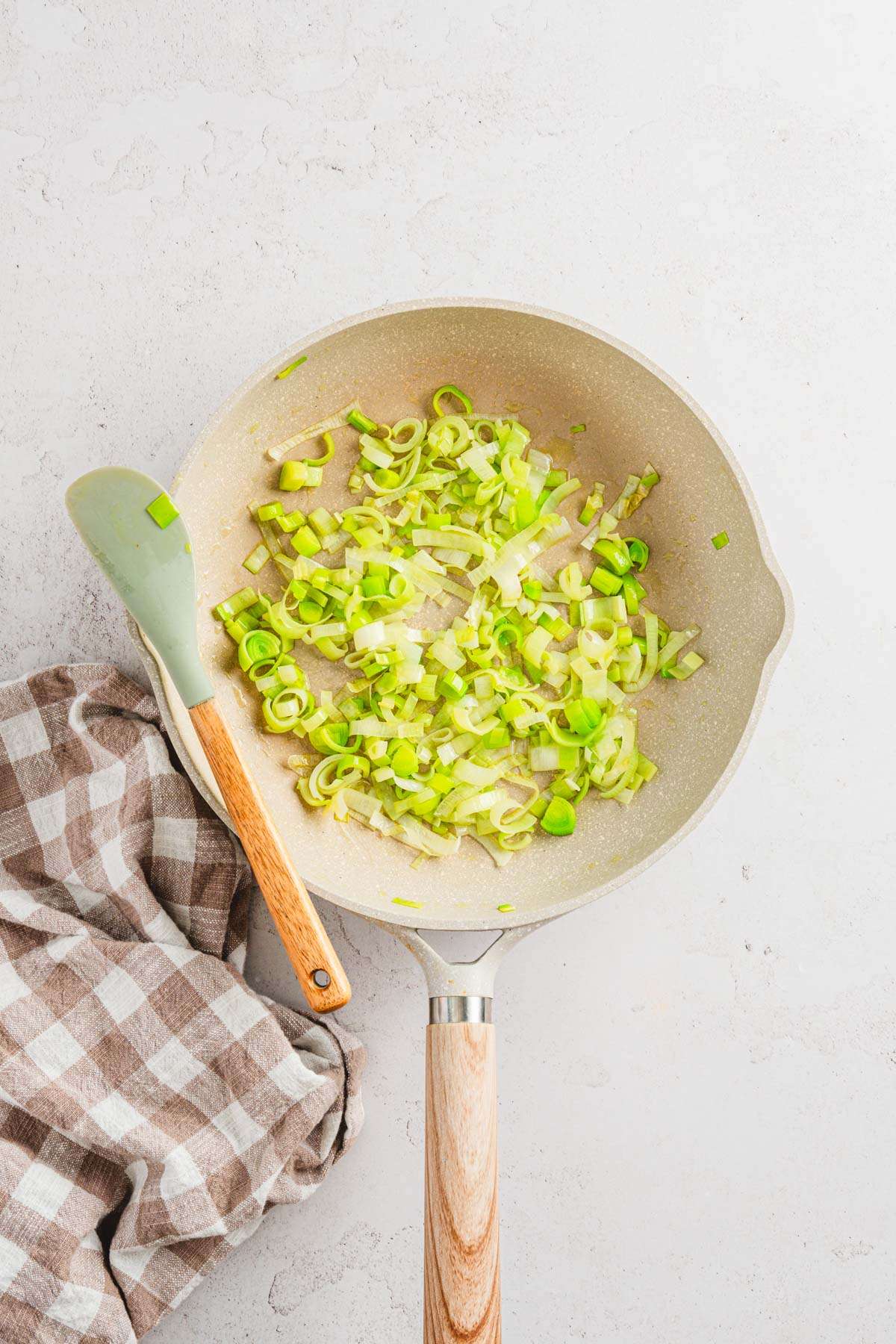 skillet with cooked leeks