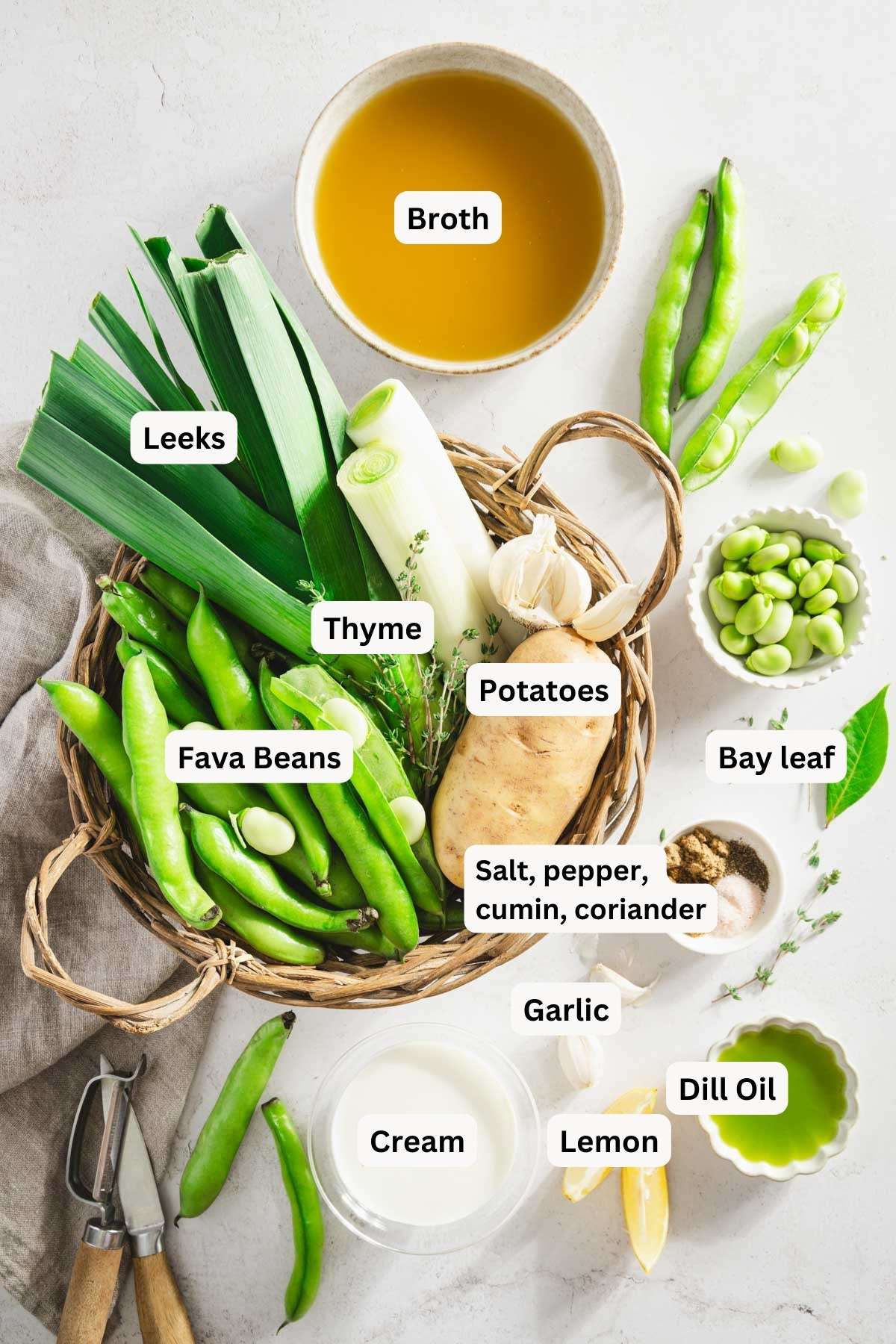 ingredients to make the Fava Bean Soup