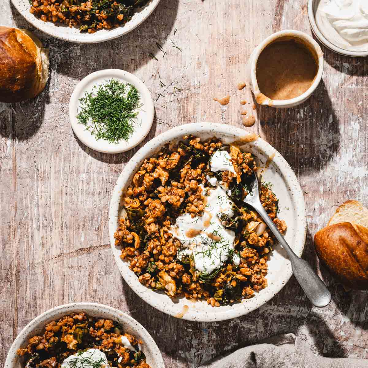 unstuffed cabbage skillet on serving plates