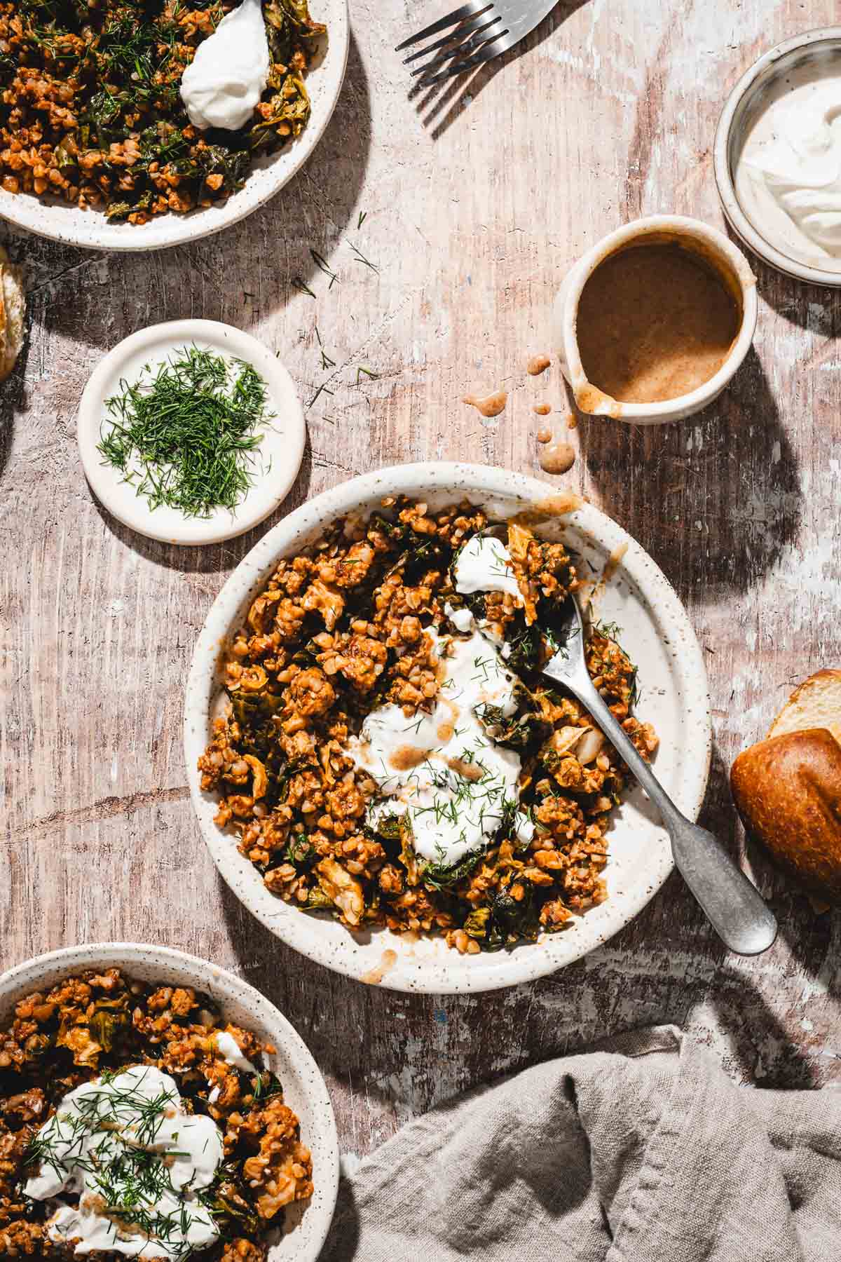 unstuffed cabbage skillet on serving plates