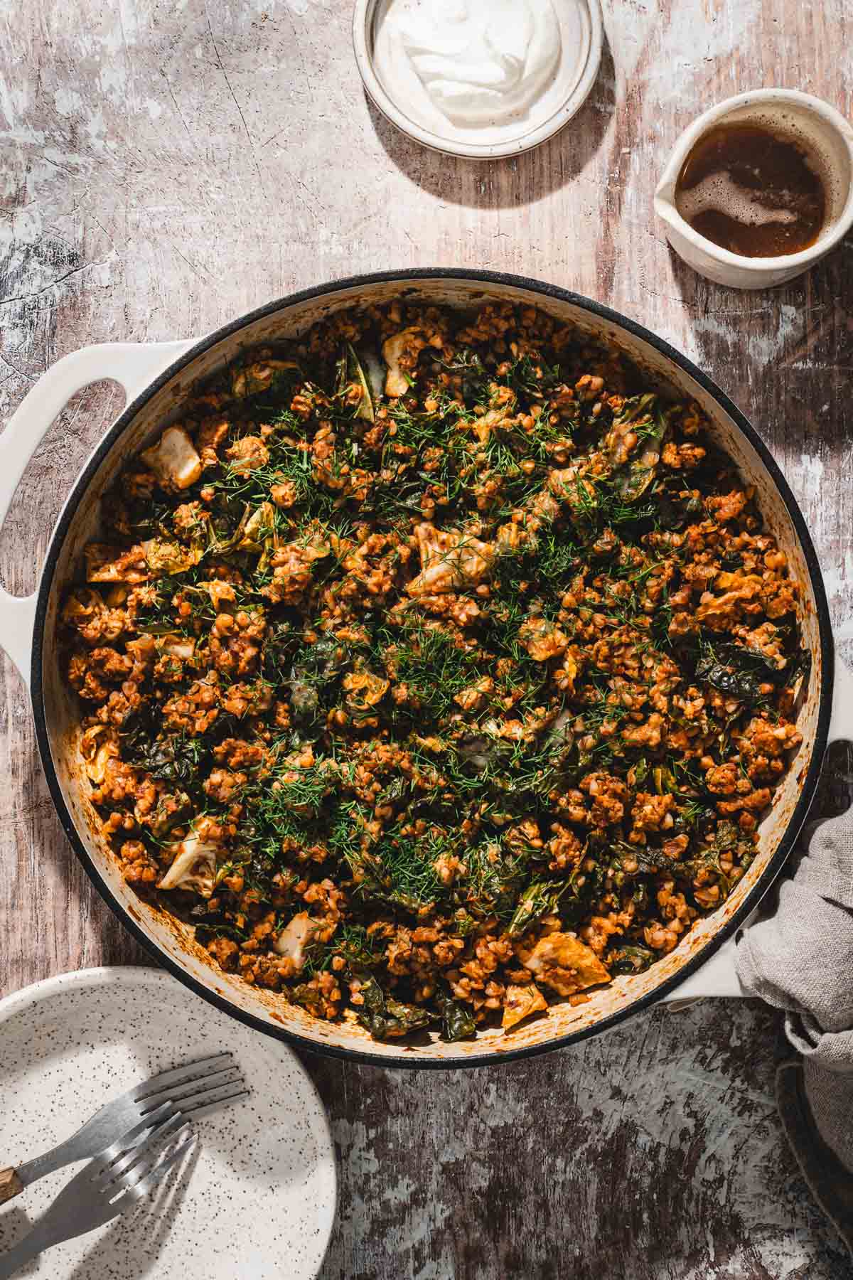 dill added to cabbage golabki skillet