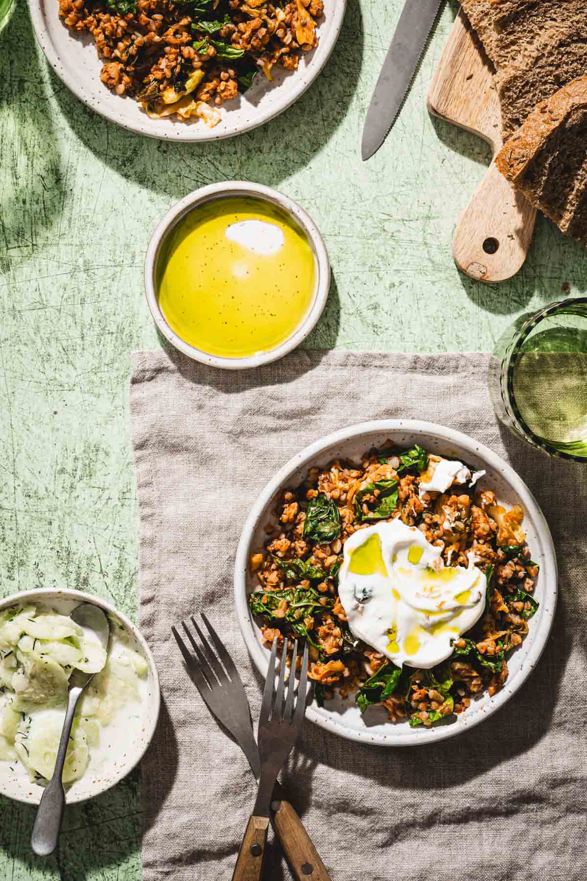 serving plates with unstuffed cabbage skillet