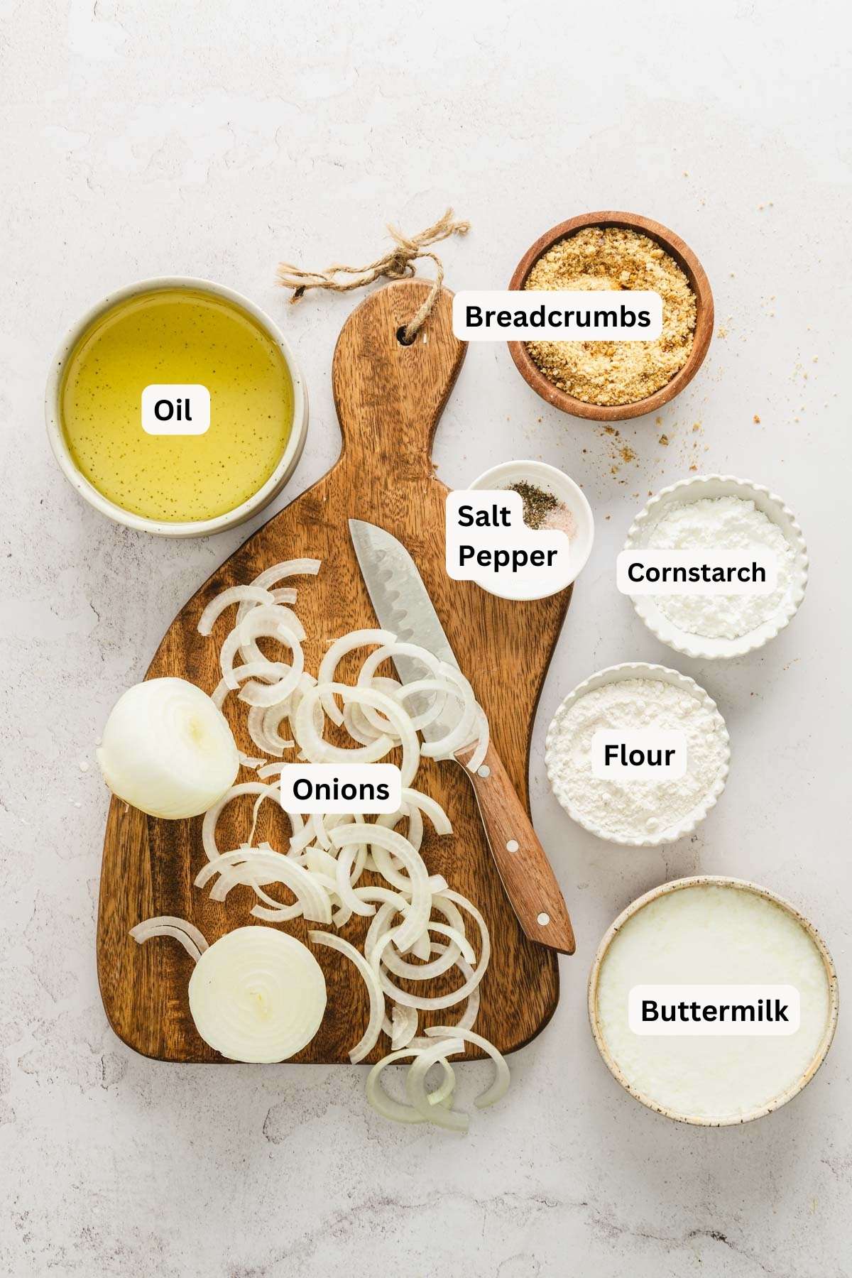 ingredients to make crispy onions with name tags