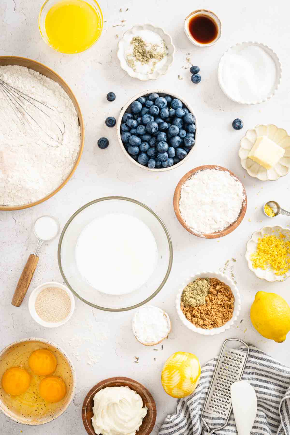 bowl with milk, other ingredients around