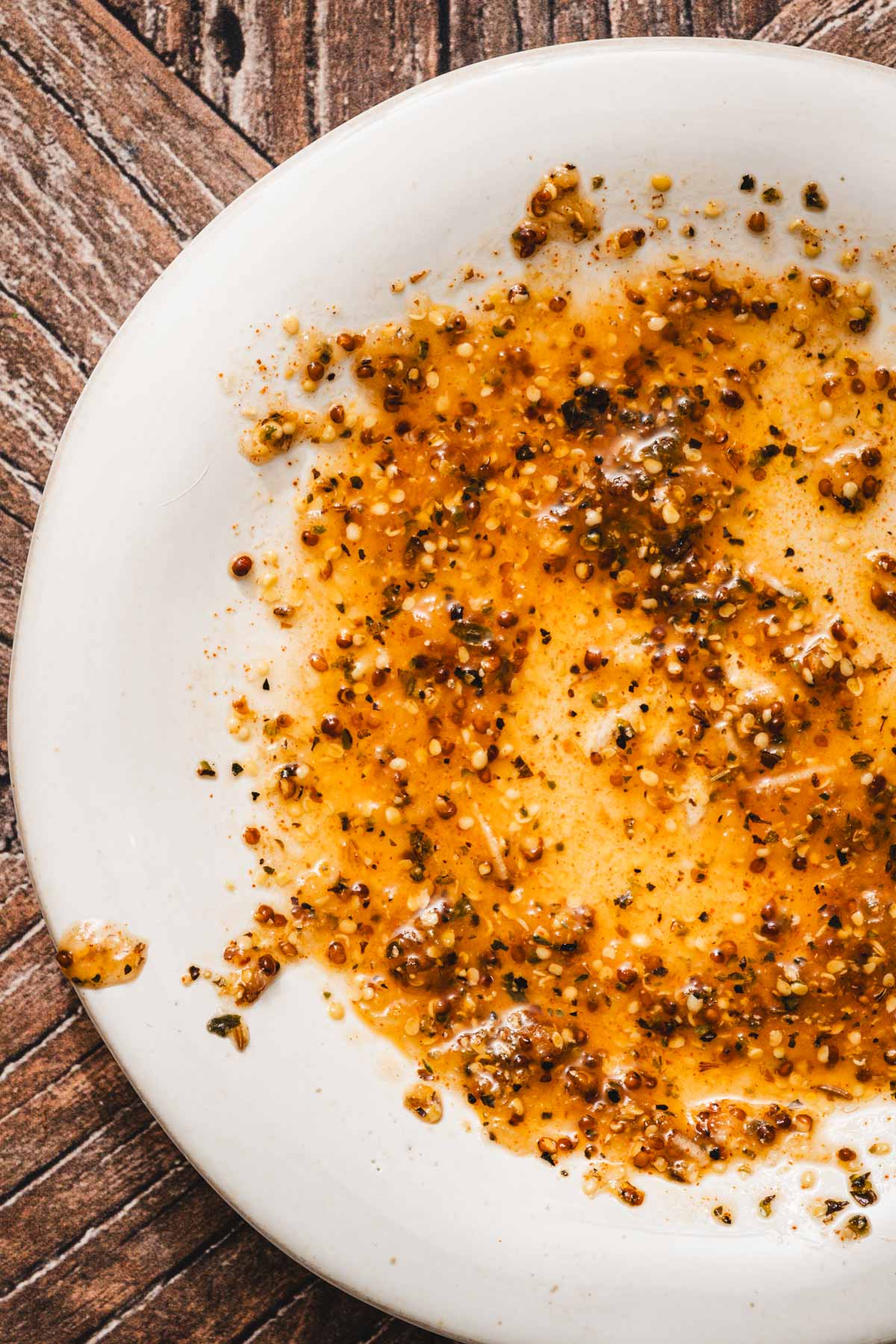 close up of a plate with the marinade