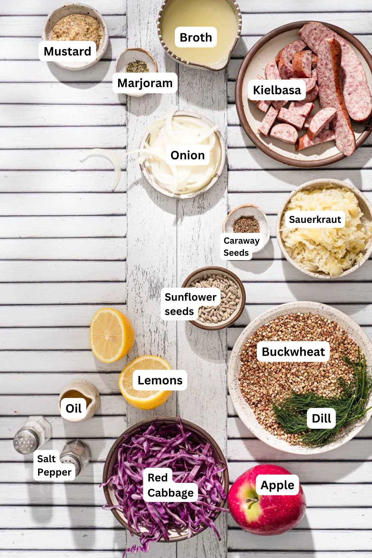 ingredients to make buckwheat bowl with name tags