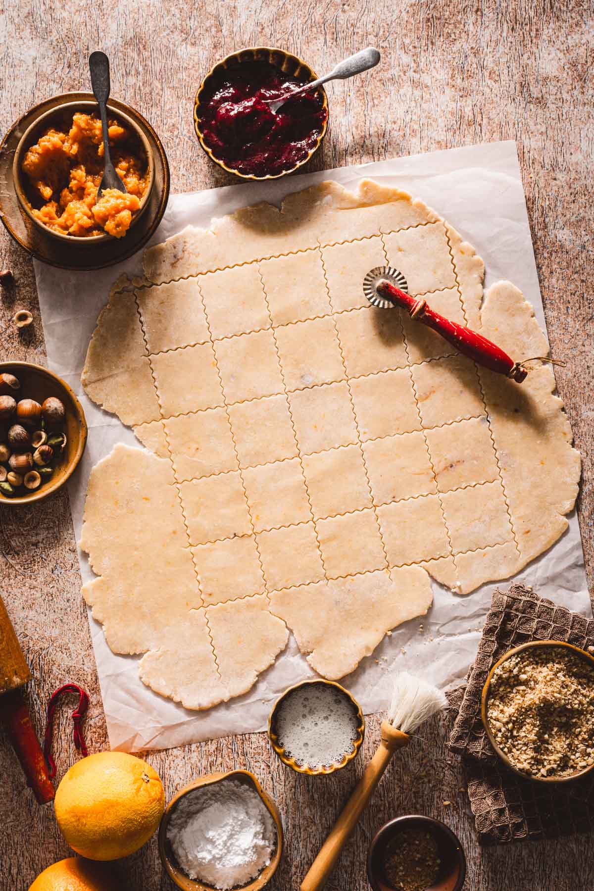 dough cut into 2 inch sqaures