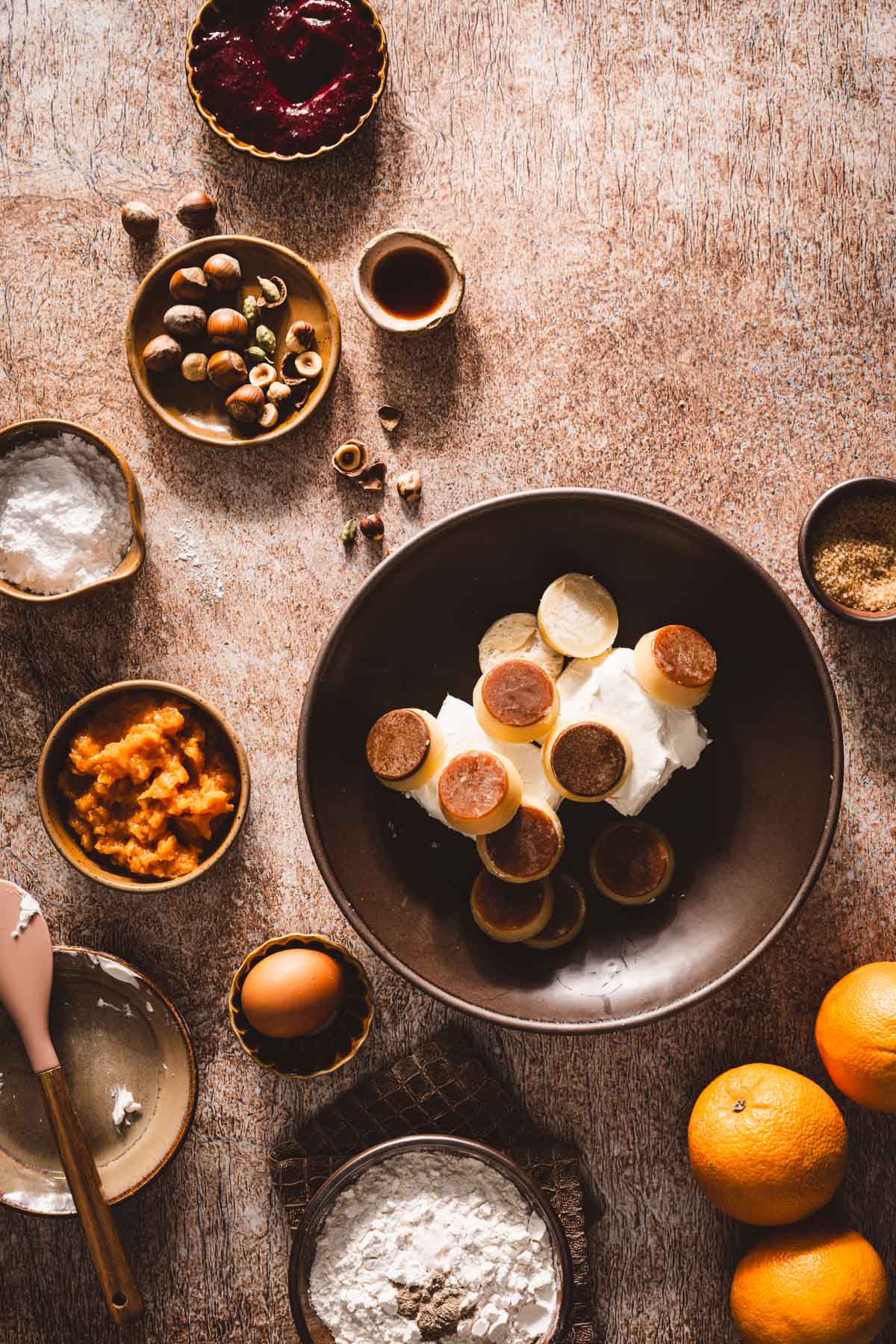 large bowl with cream cheese and browned butter