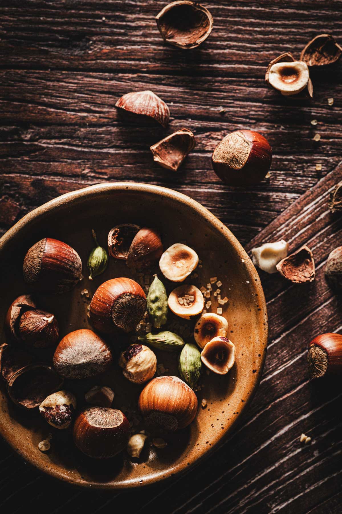 small plates with hazelnuts