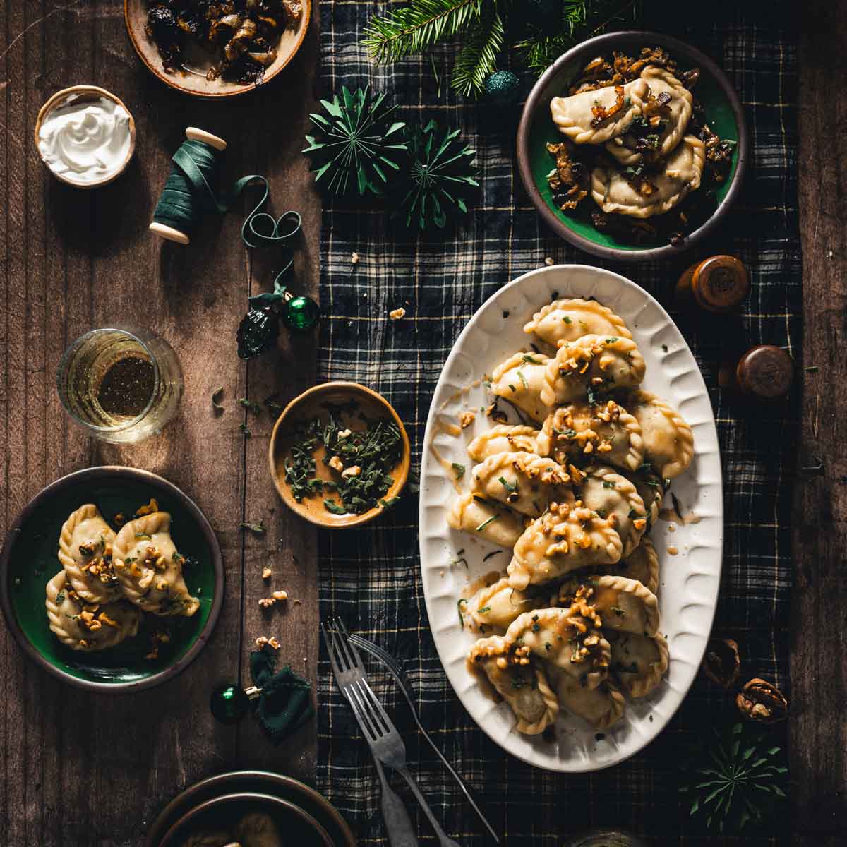platter with pierogi