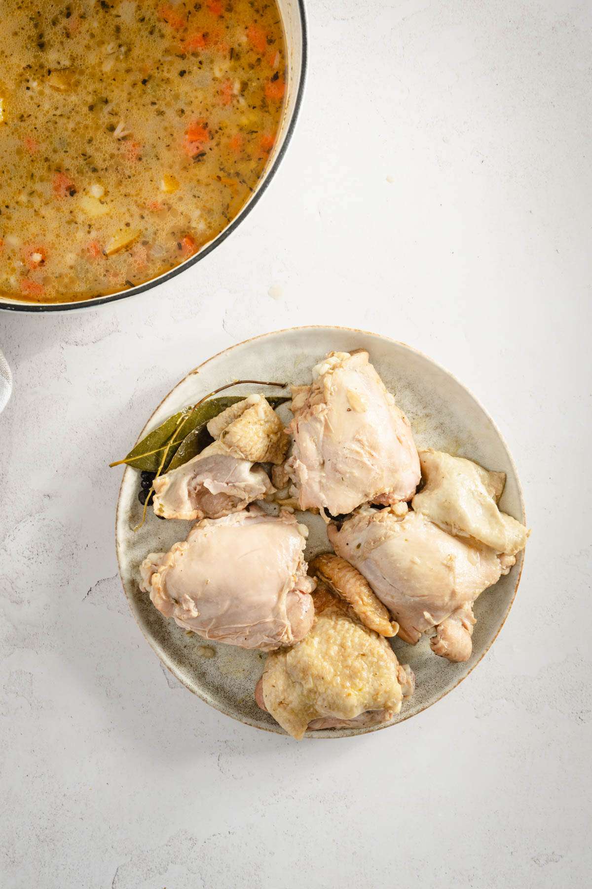 chicken thighs removed from the cooked soup