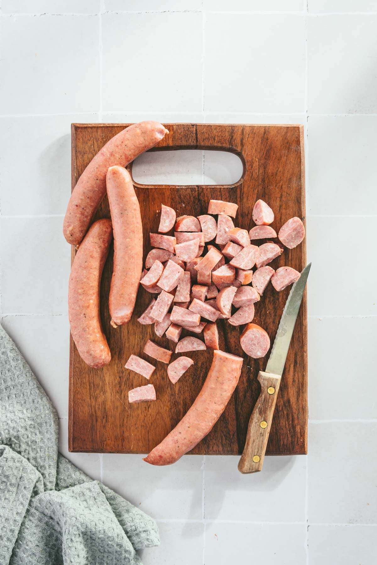 sausage on a cutting board