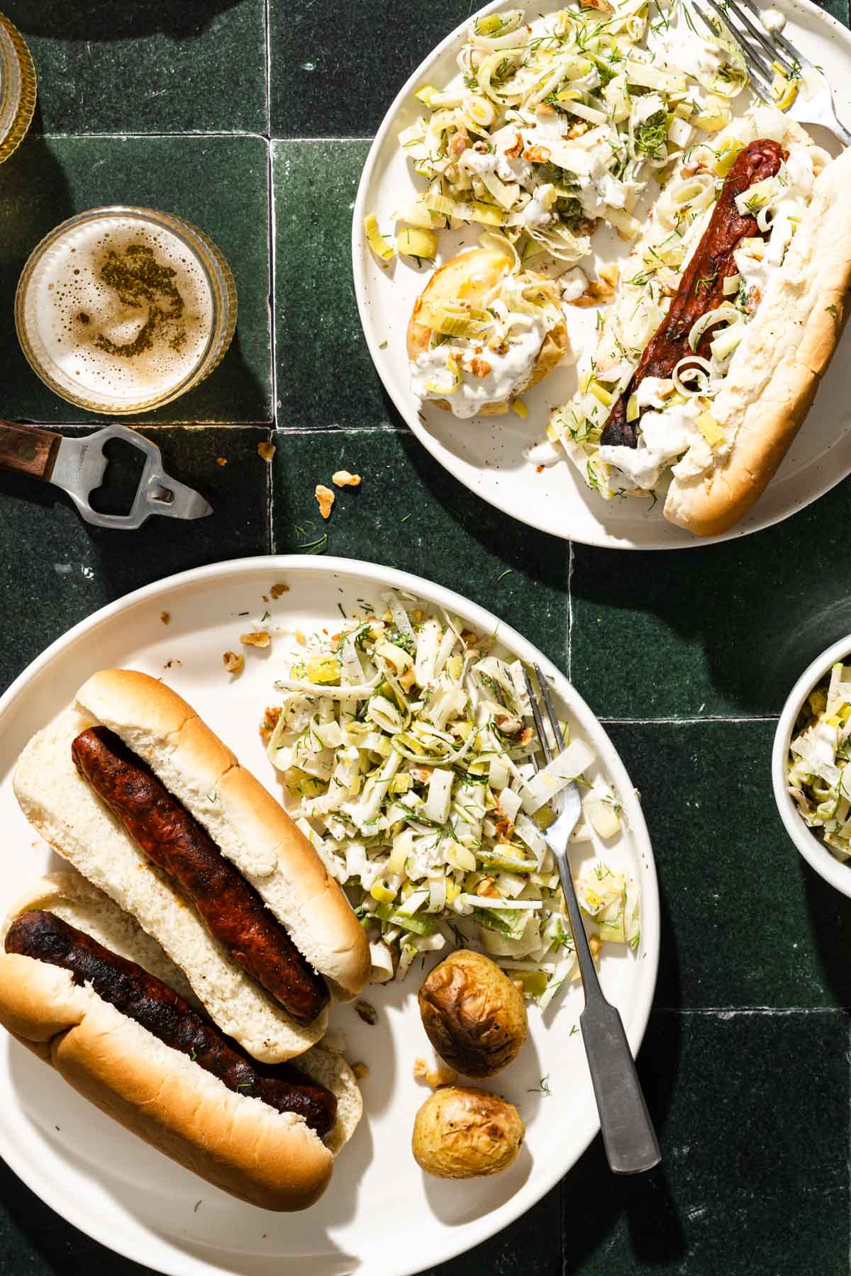 hot dogs with leek salad