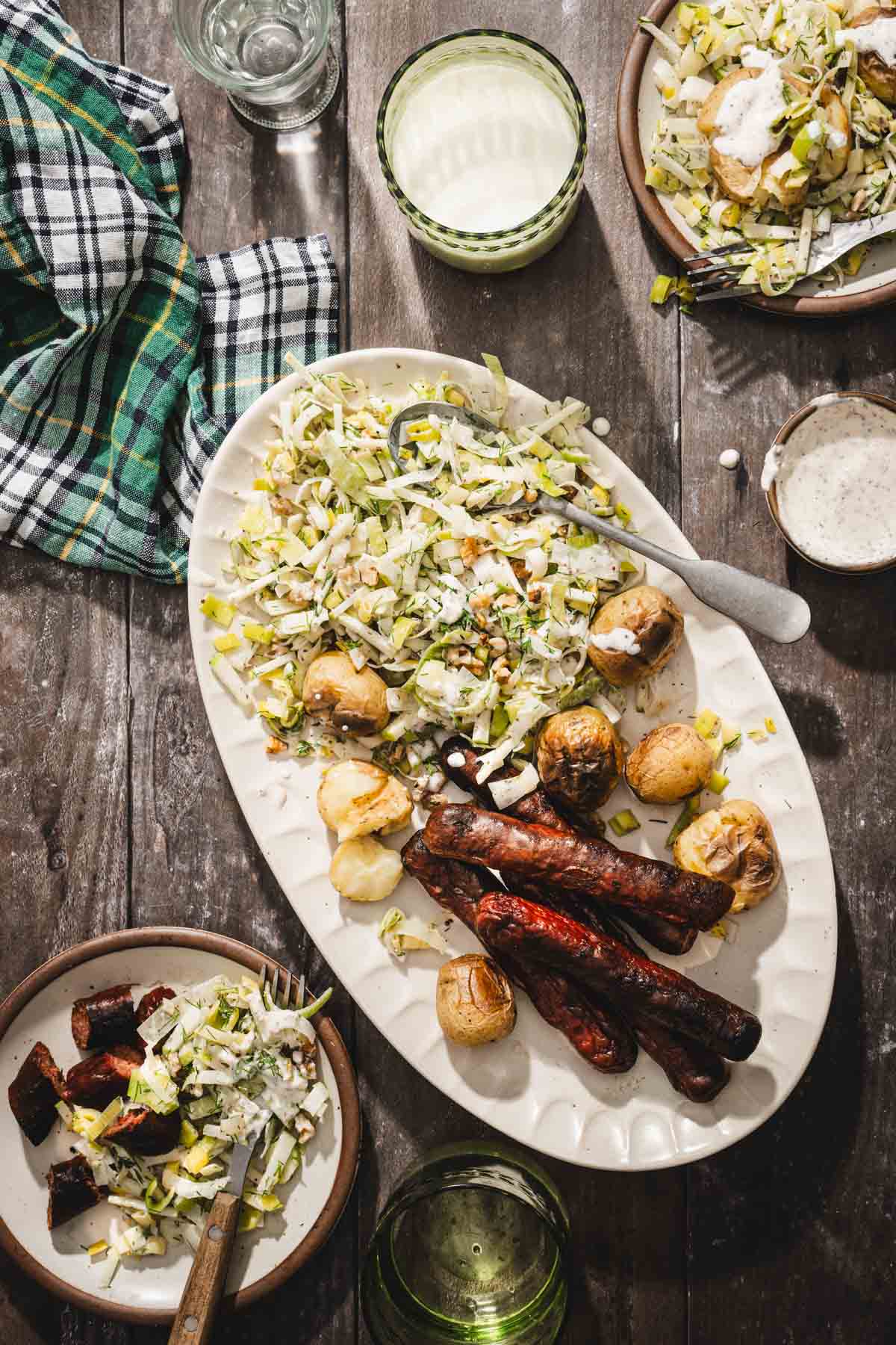 serving platter with leek salad