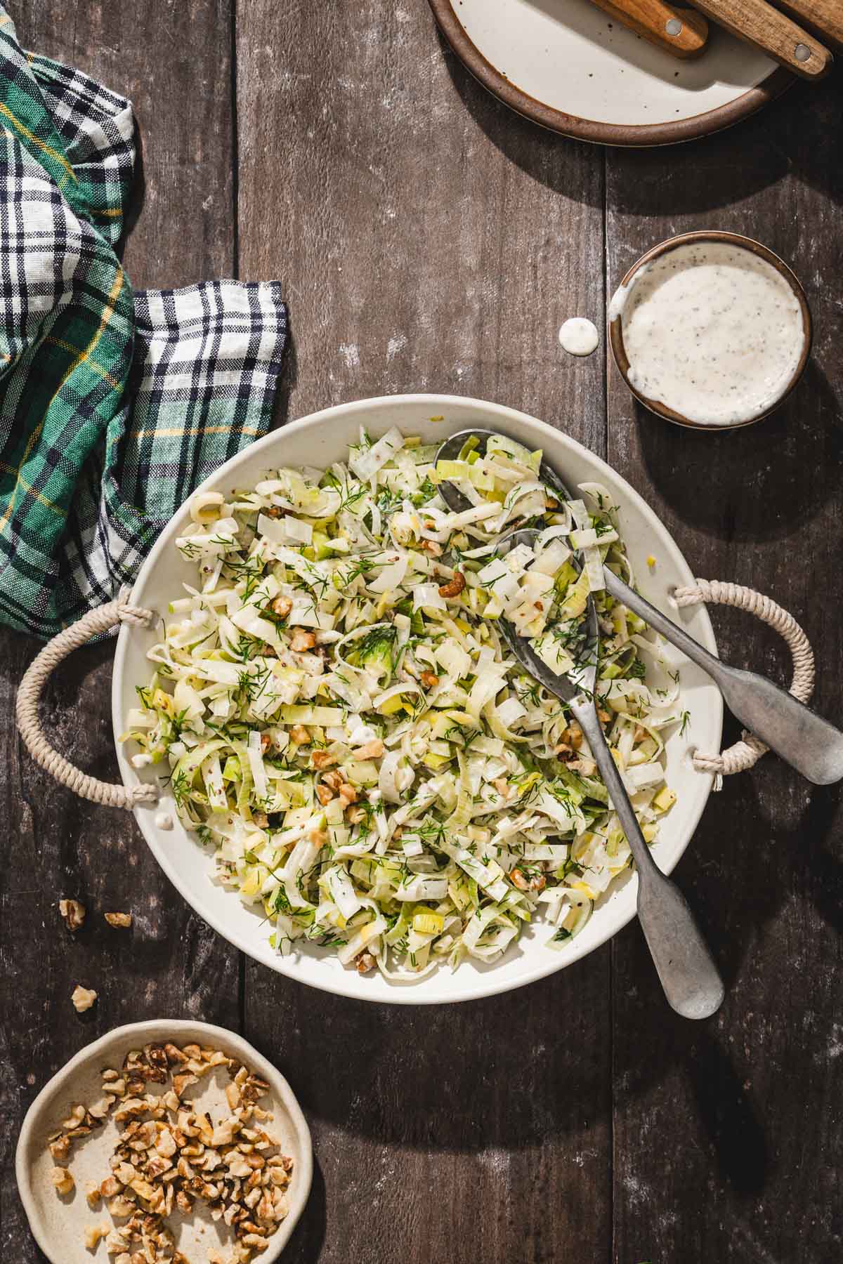 leek salad in a serving bowl