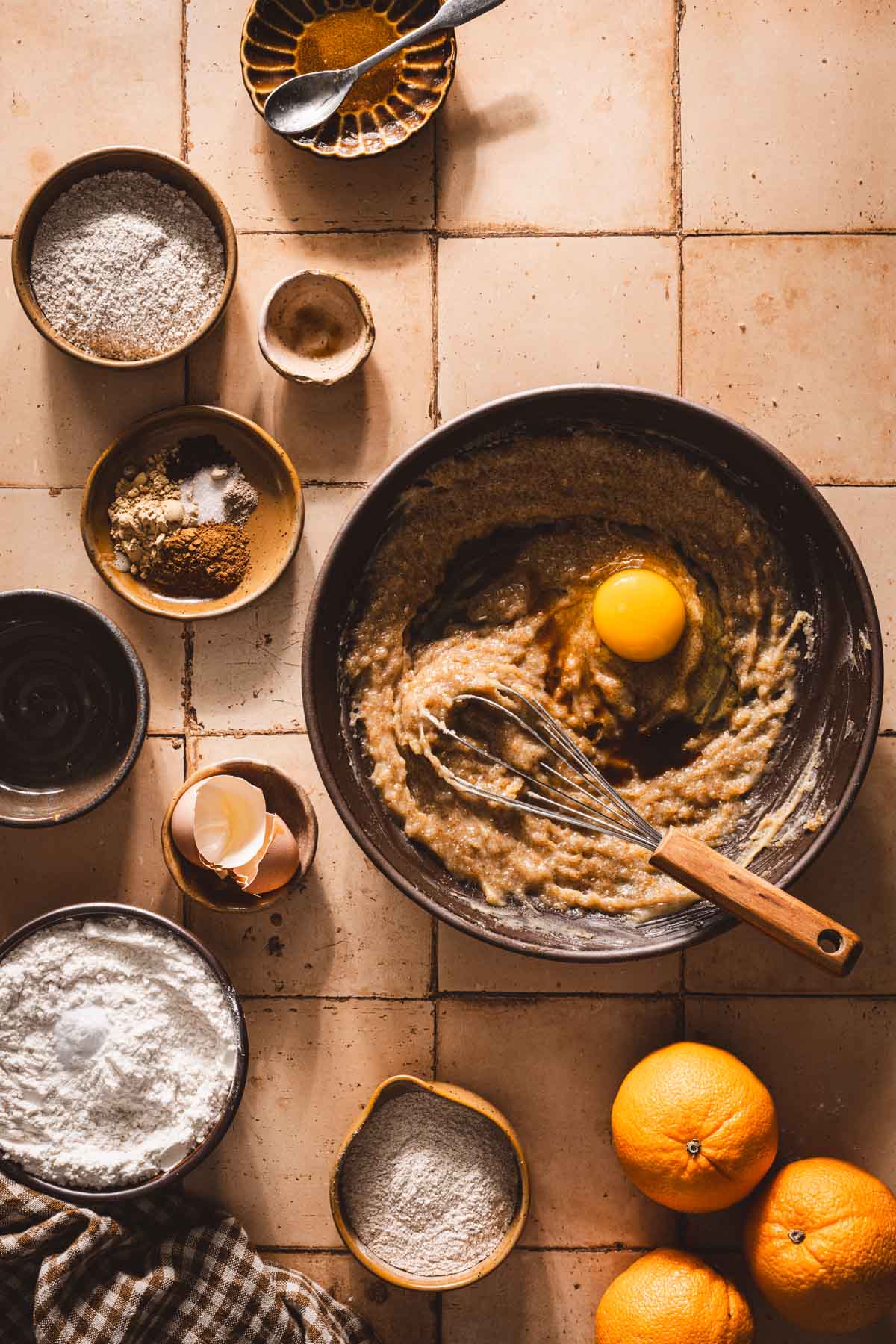 large bowl with wet ing and egg added