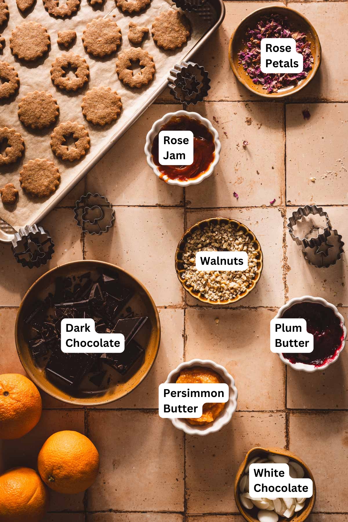 ingredients to make the filling and drizzle wiht name tags