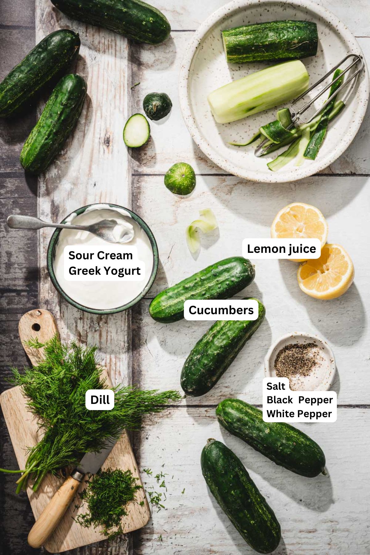 ingredients to make mizeria with name tags