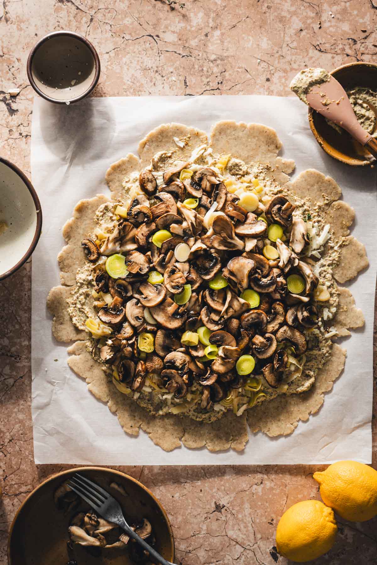 rolled out dough with all the toppings