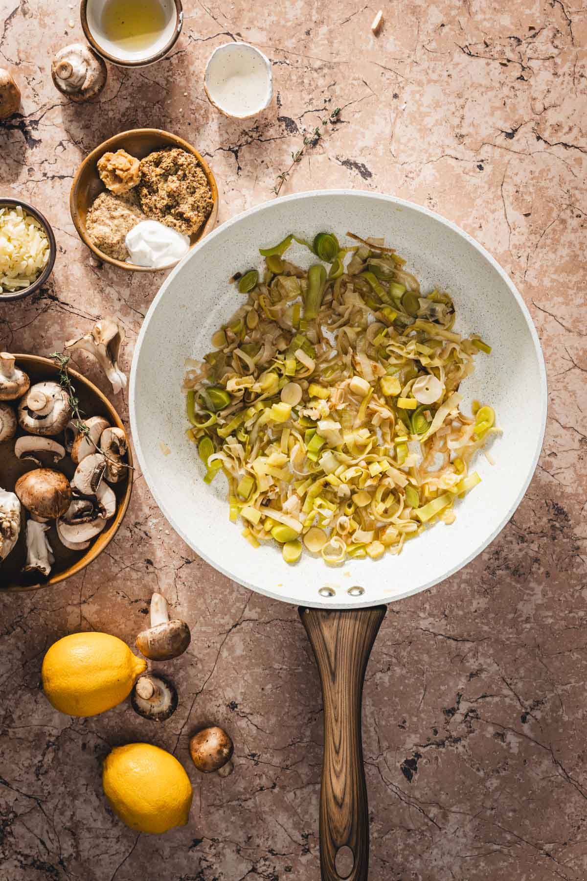 cooked leeks in a skillet