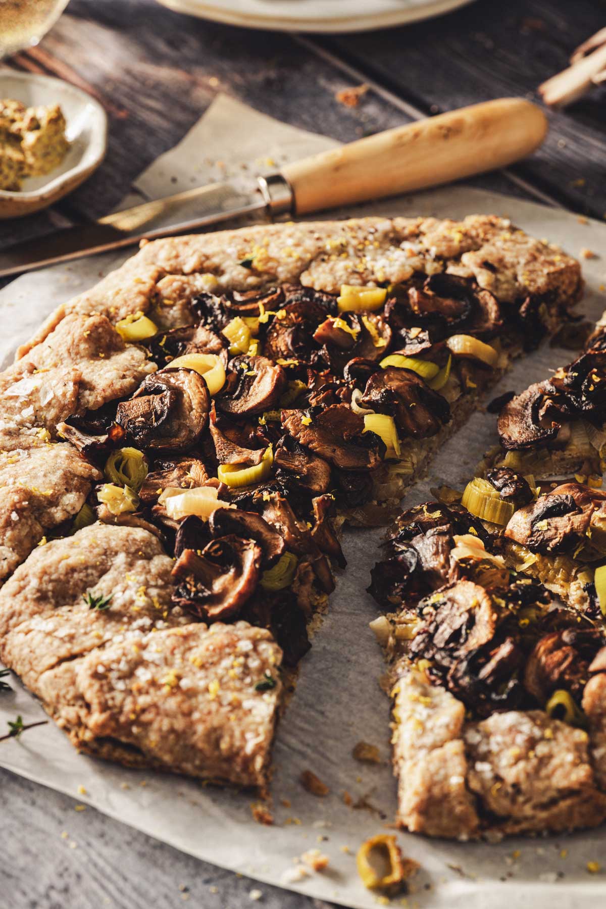 close up of a baked galette