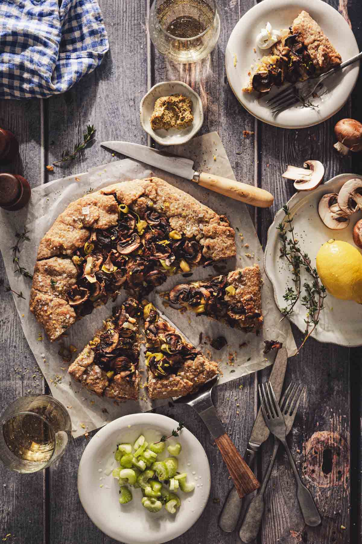 galette on a parchment paper, slices cut out