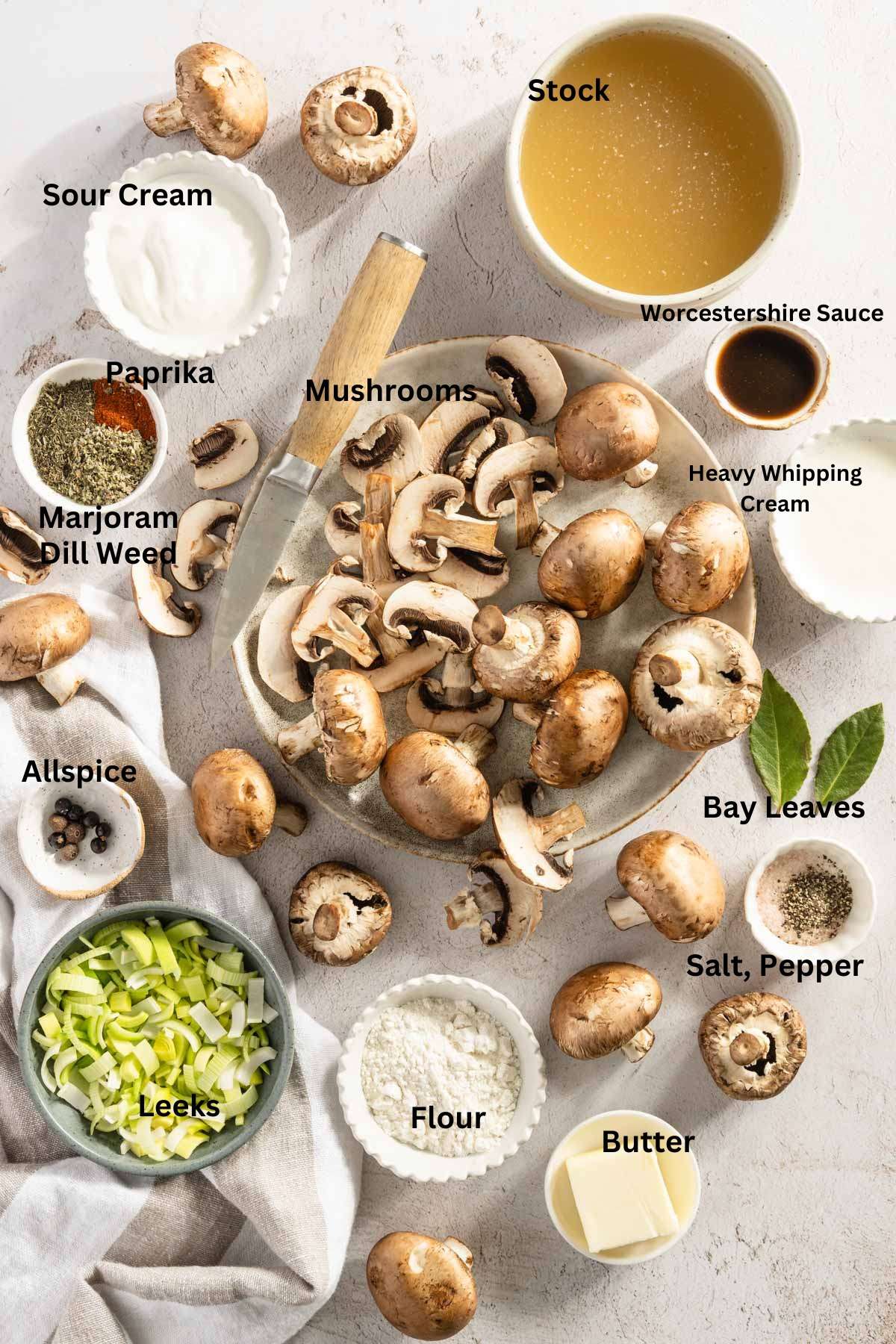 Ingredients to make Polish Mushroom Sauce