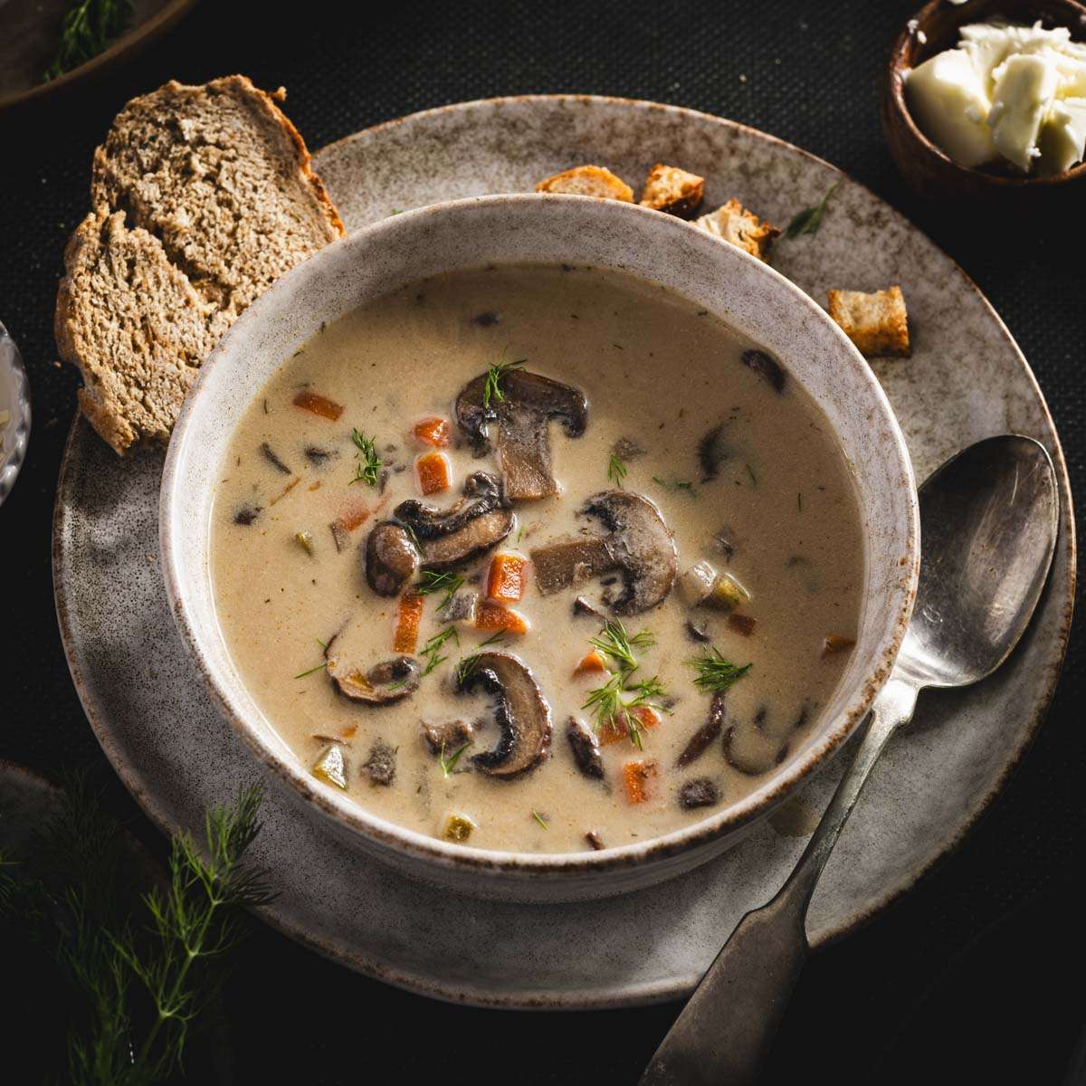 Mushroom Soup in a serving bowl