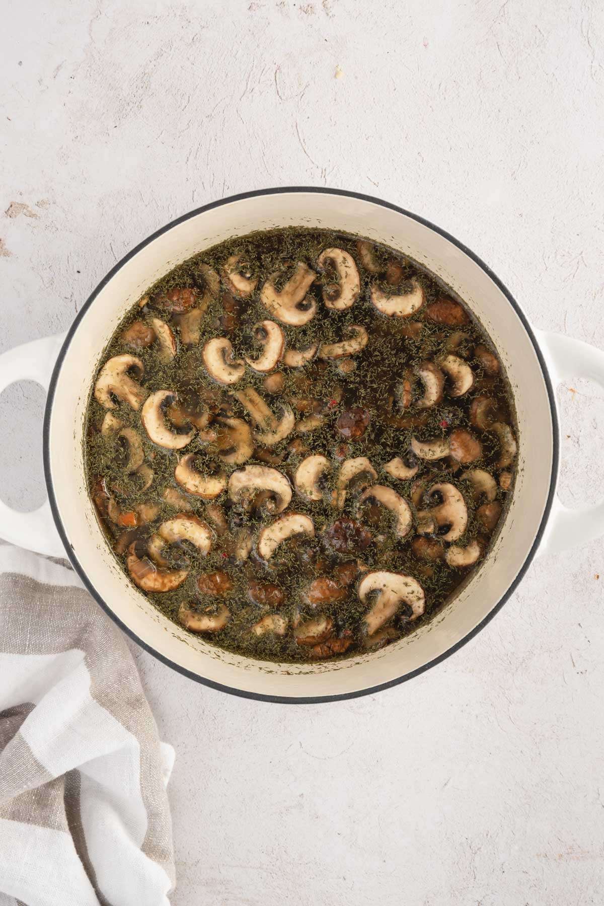 Mushroom Soup in a cooking pan,