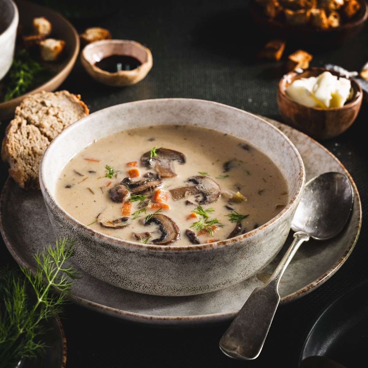 Mushroom Soup in a serving bowl