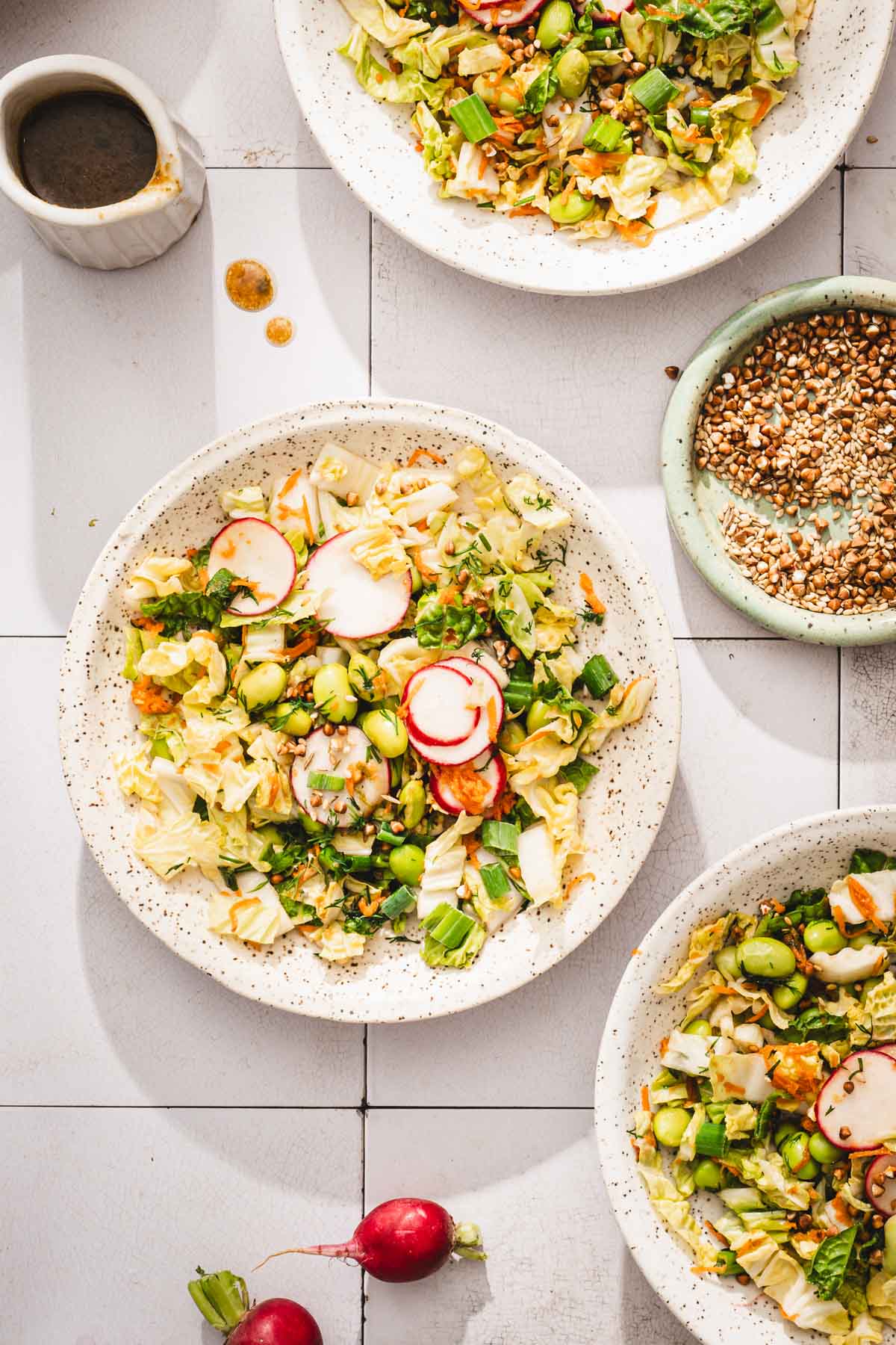 various bowl with the napa cabbage salad