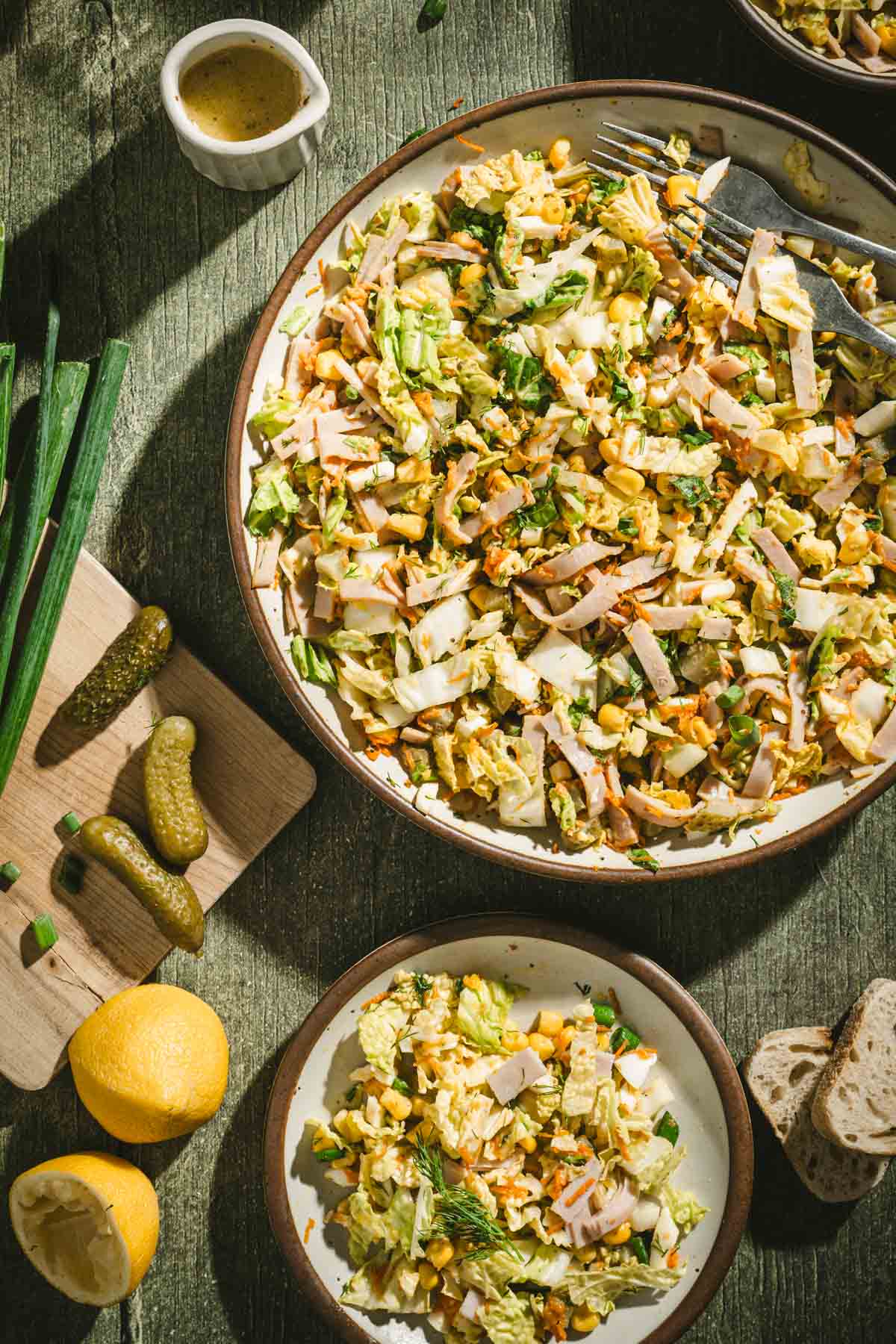 large bowl with made napa salad