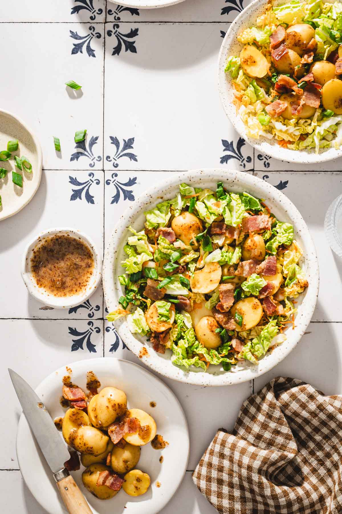 serving bowl with napa salad, napkin