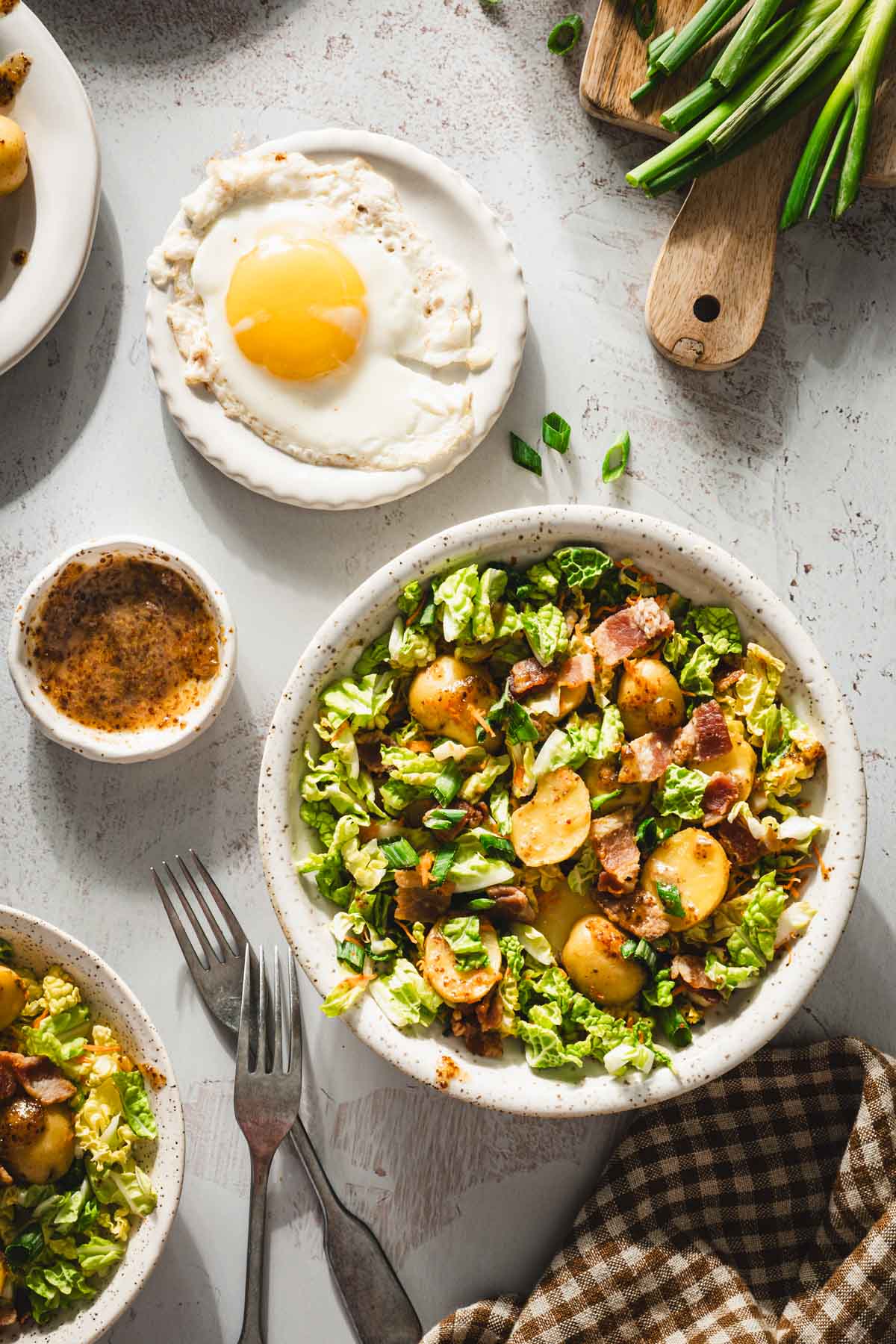 close up of a bowl with napa potatosalad