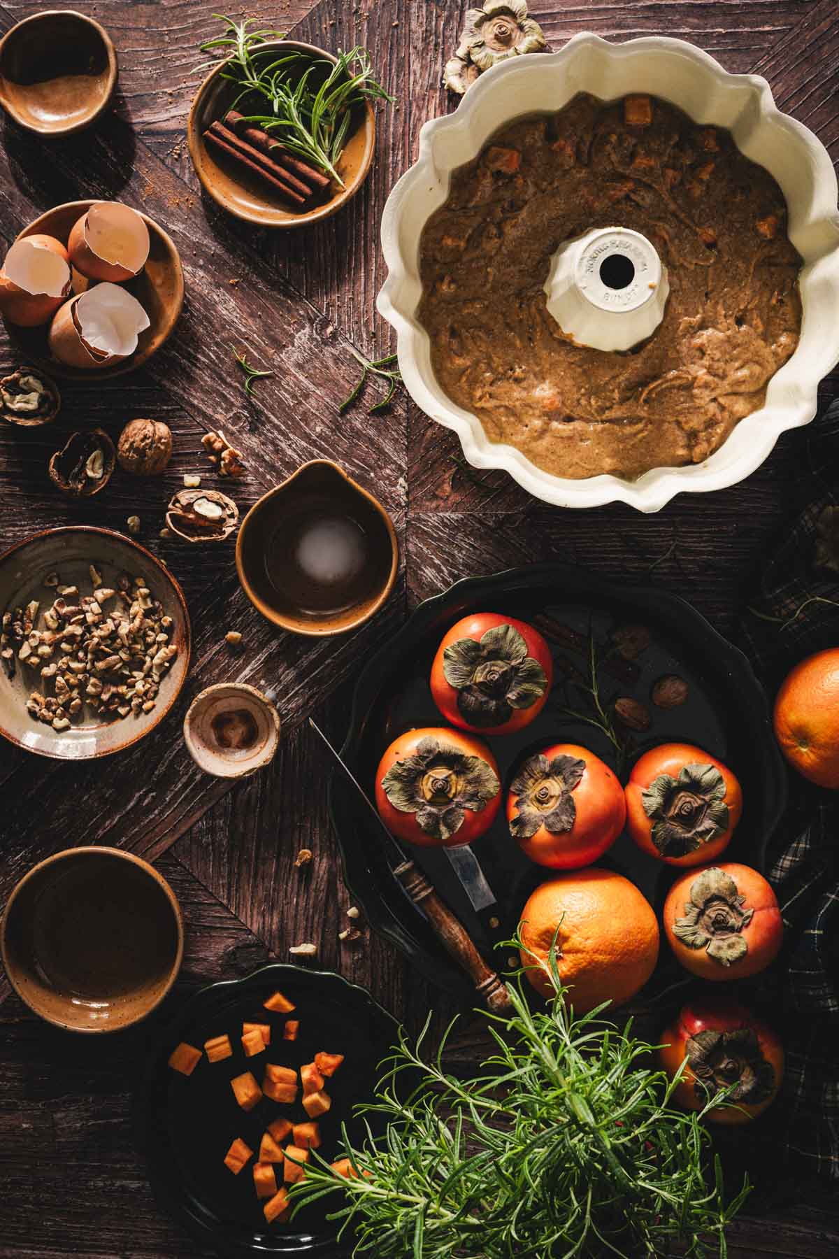 cake batter added to the bundt pan