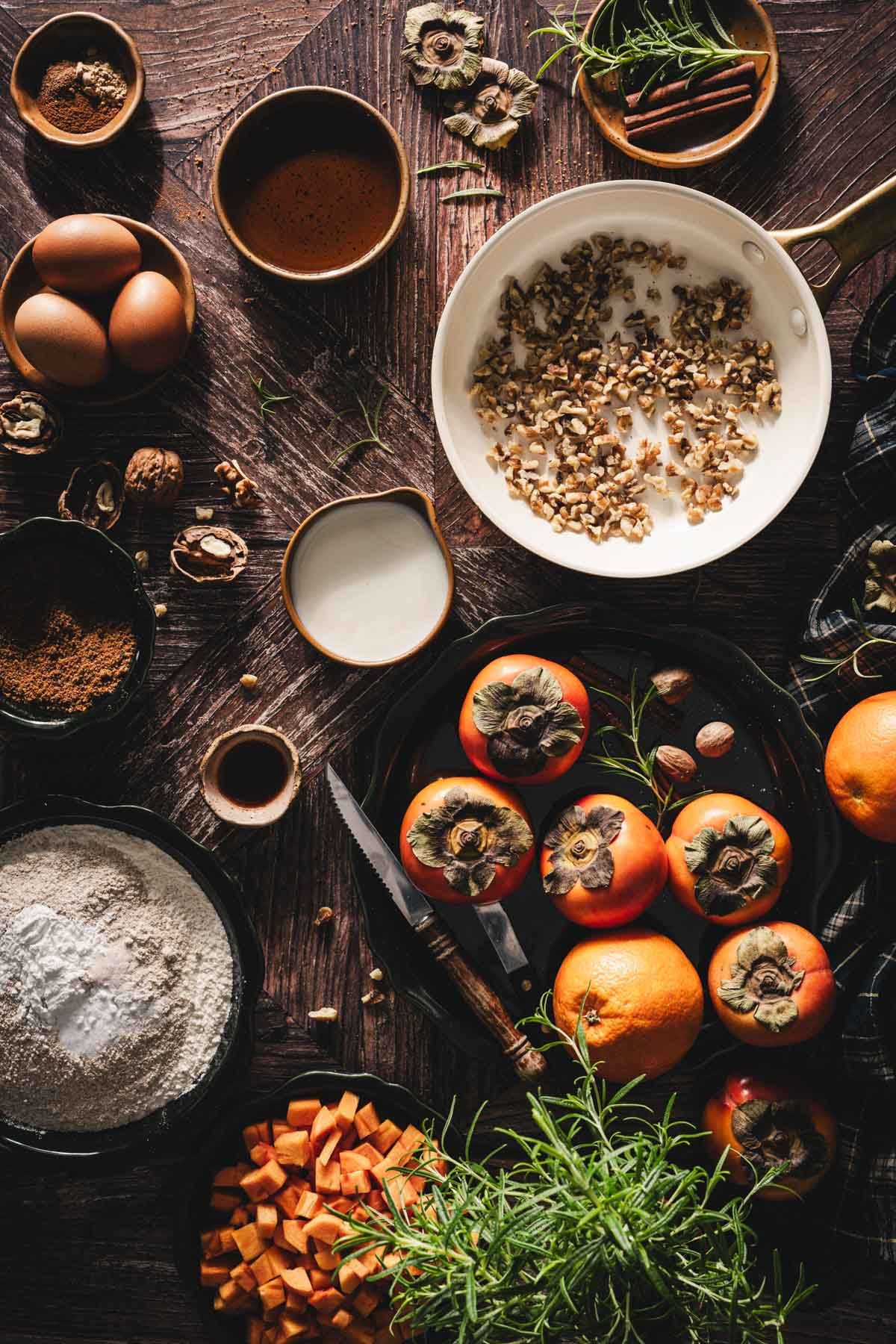 toasted walnuts on a pan, other ing around