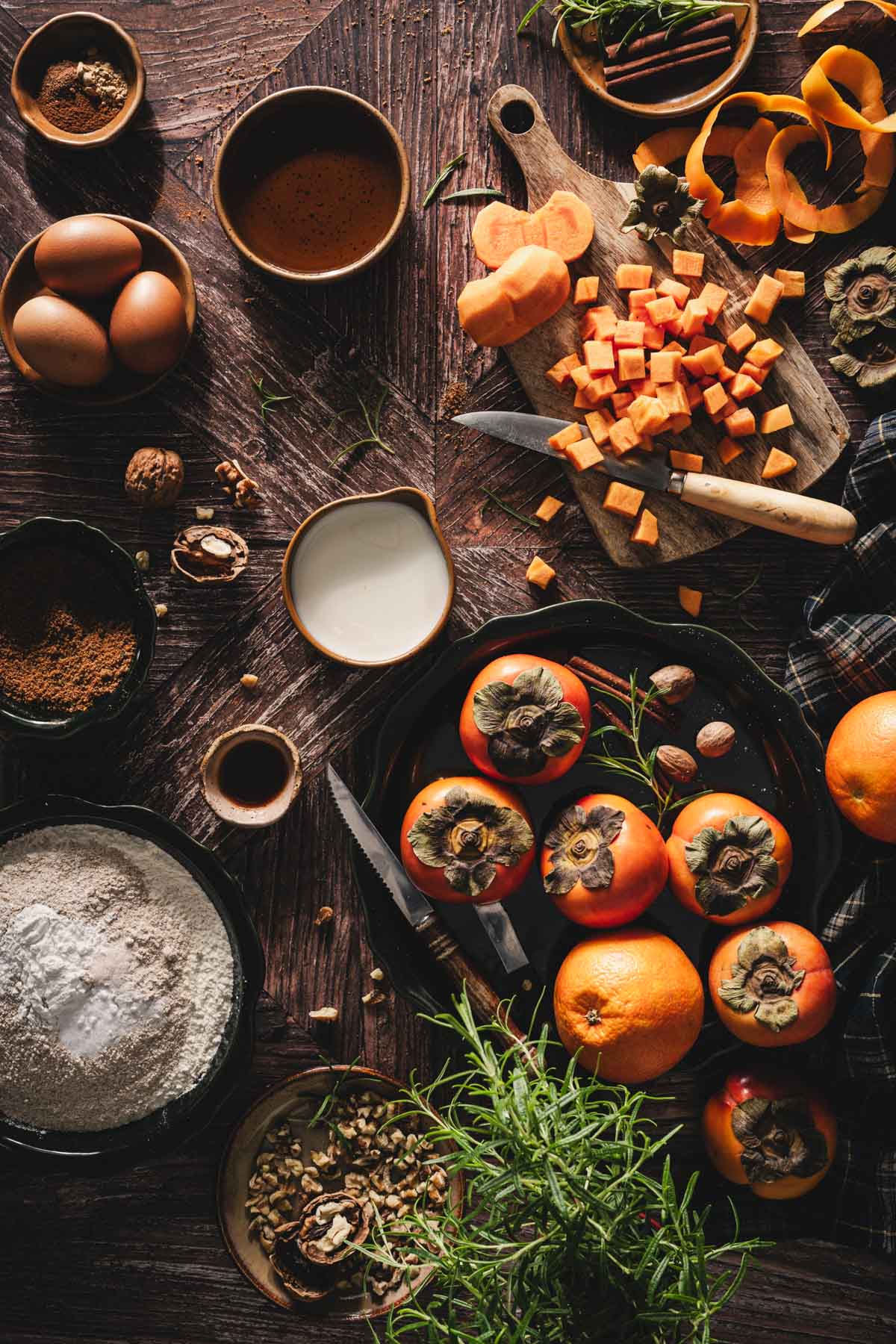 various ing to makeolive oil cake, chopped persimmons