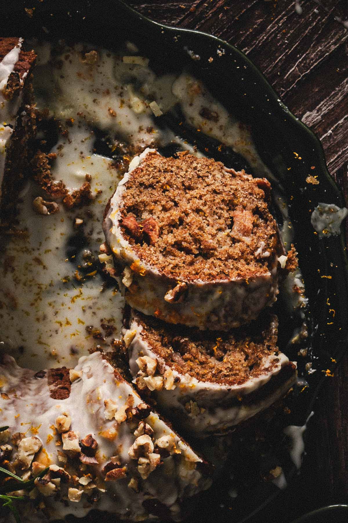 close up of sliced cake on servingplates