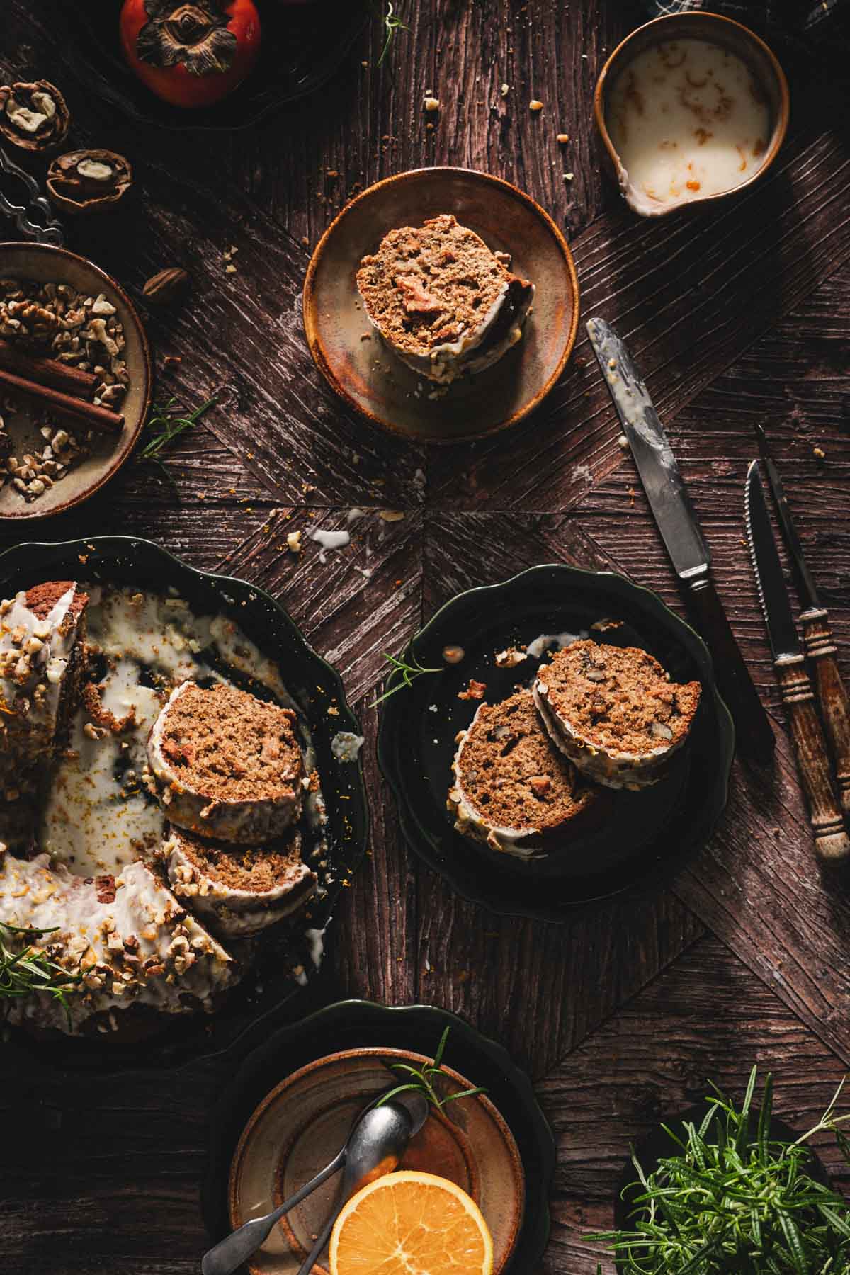 top view of the cake on serving plates