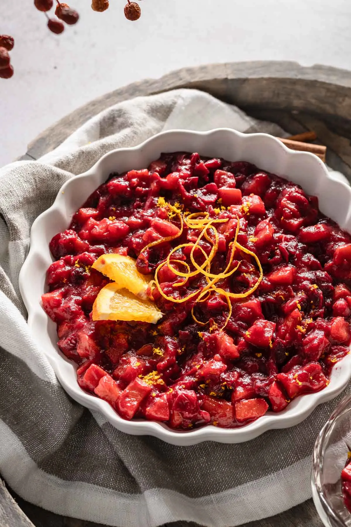 persimmon cranberry sauce in a serving bowl