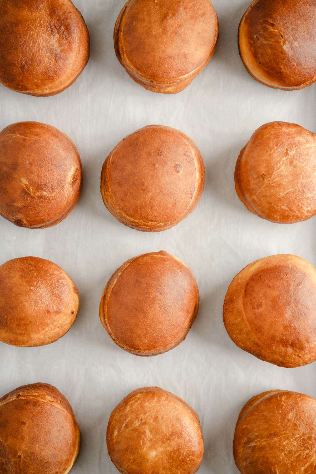 finished paczki on a baking sheet, close up