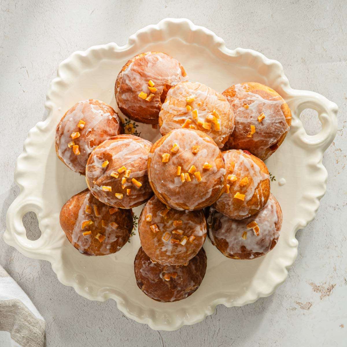 top view paczki on a platter