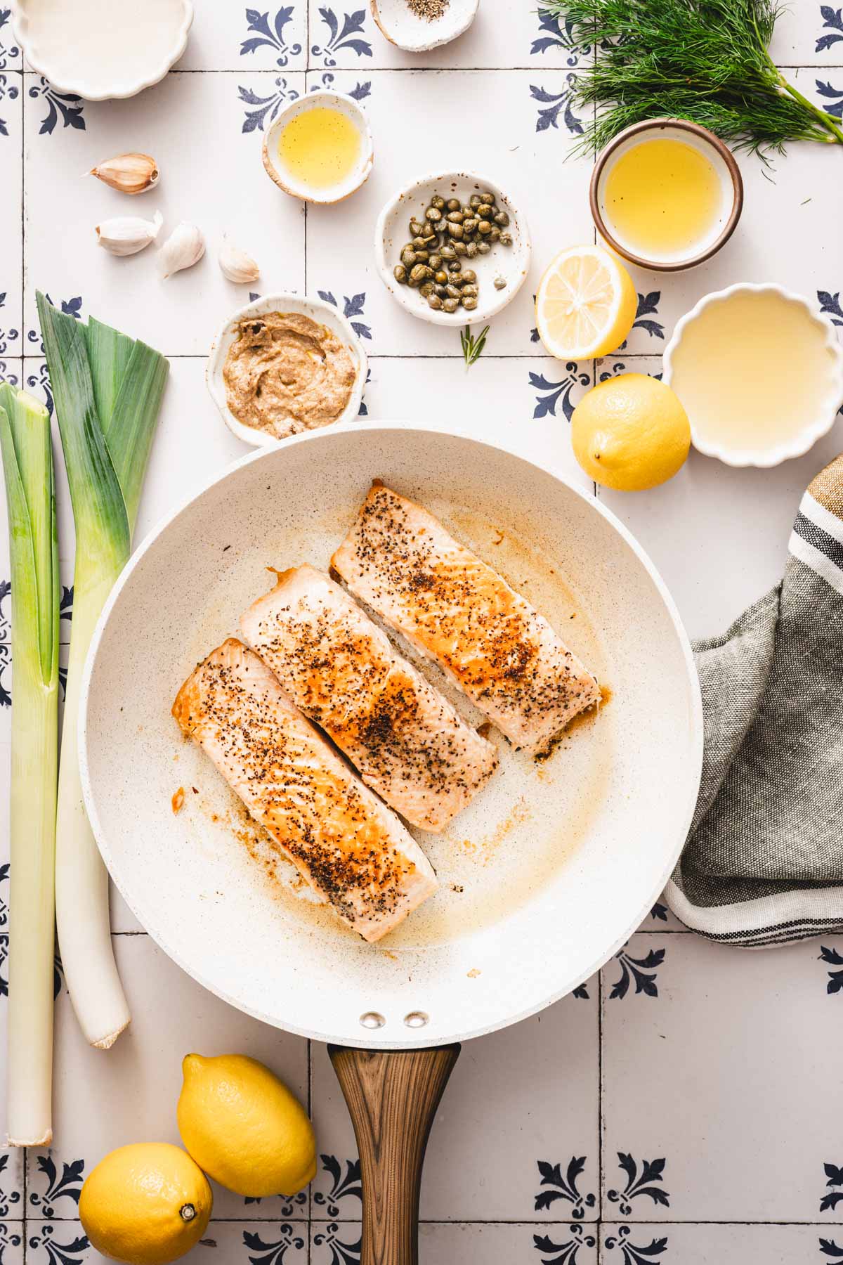 pan seared salmon in the skillet