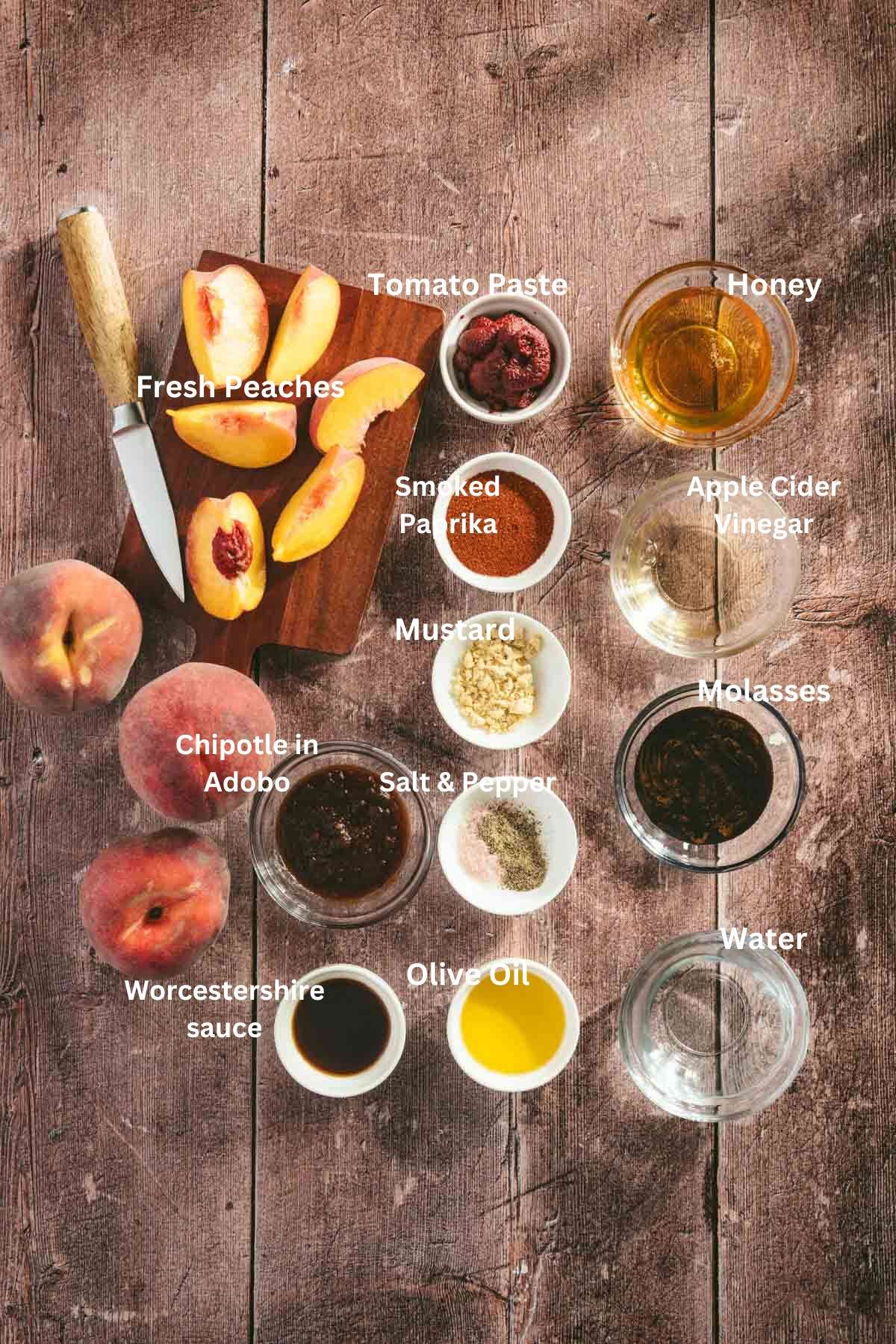 Ingredients to make Peach BBQ Sauce