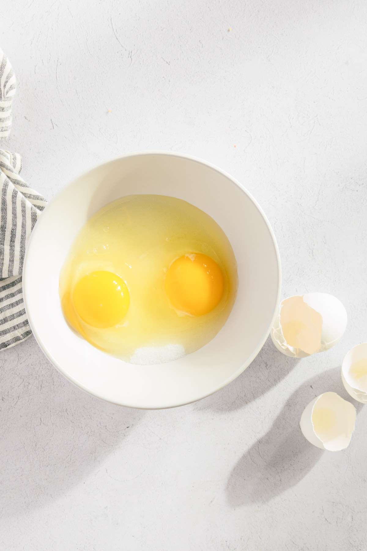 bowl with sugar and eggs added