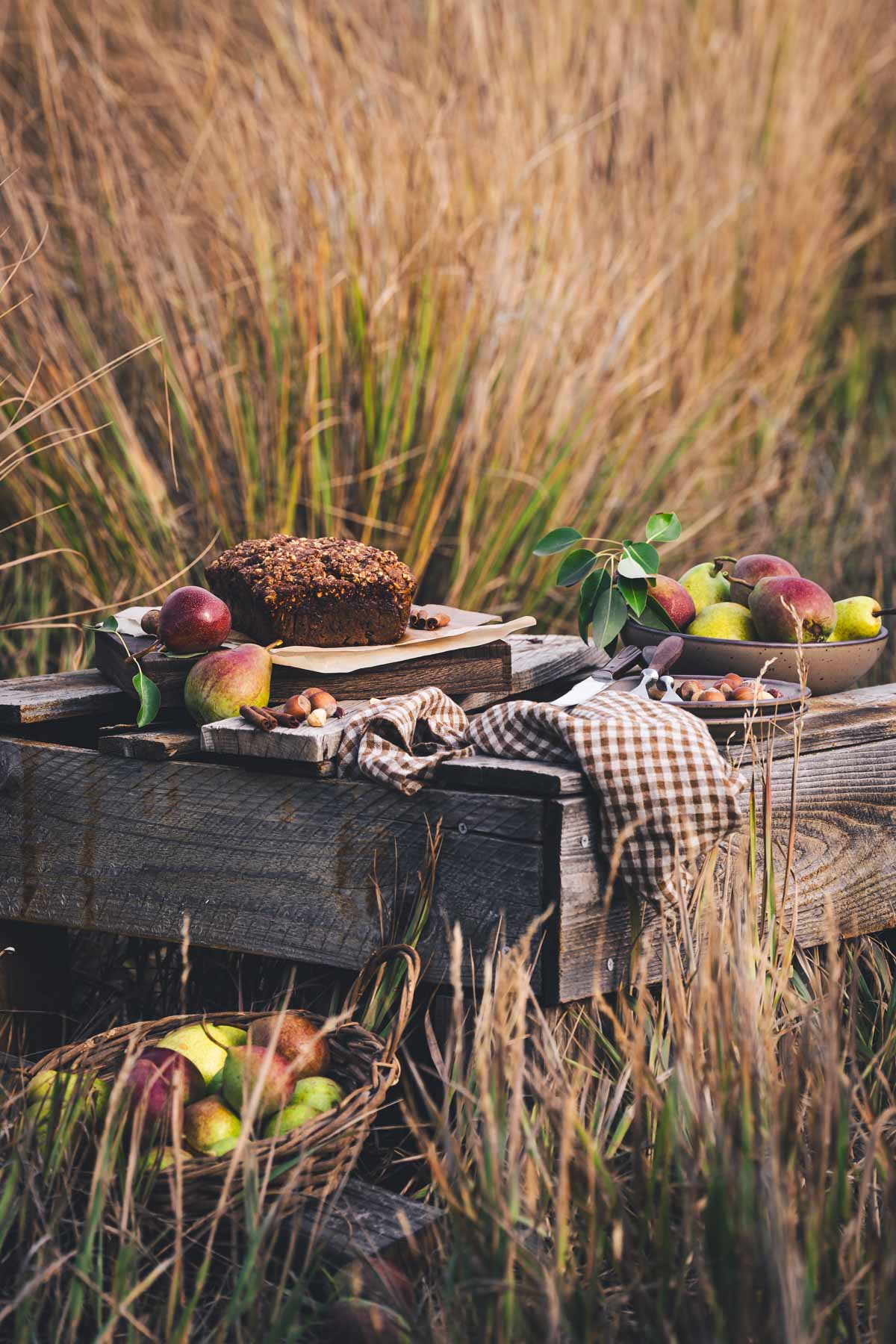 pear bread on a wooden table in the garden