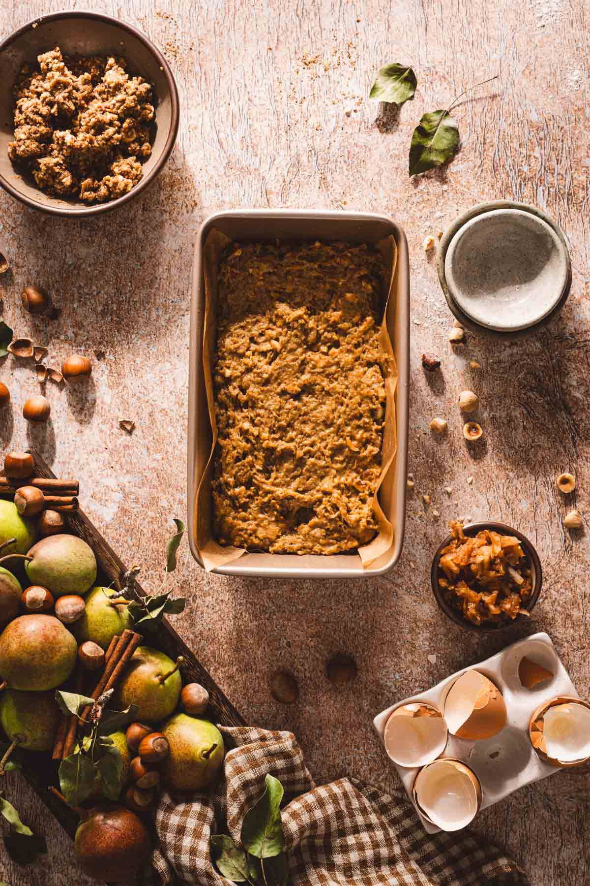 baking dish with the batter added