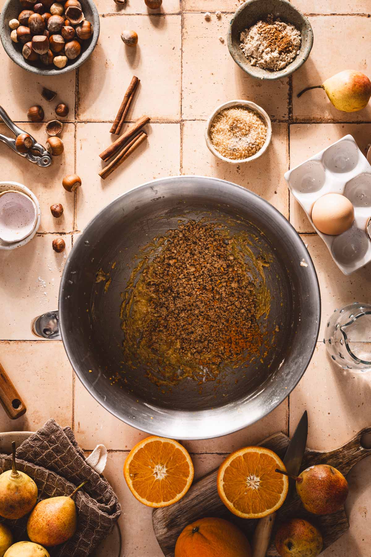 hazelnut meal added to the large bowl